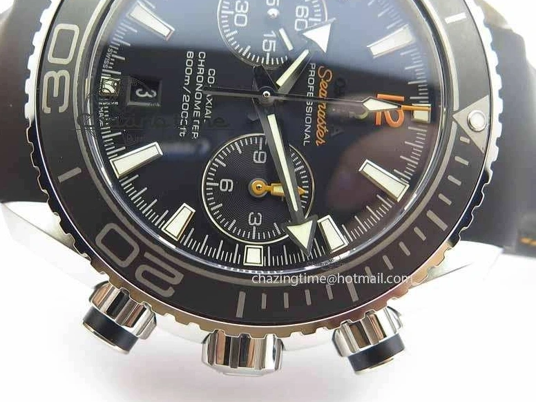 0429 Planet Ocean Master Chrono 45mm SS OM 1:1 Best Edition Black Dial Orange 12 On Rubber Strap A Durable 8169